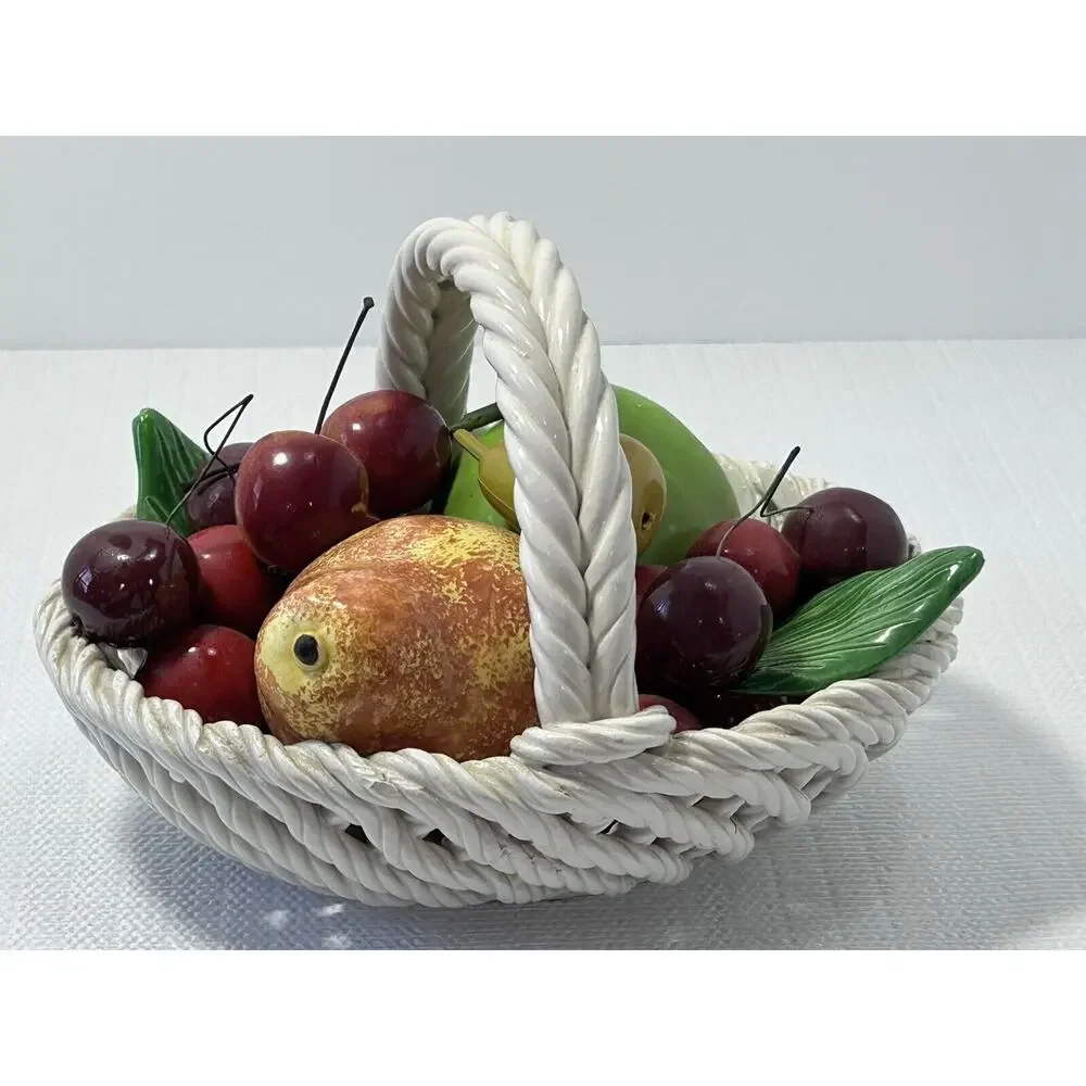 Vintage‎ 1980s MCM Centerpiece Bassano Italy Ceramic Hand-Painted Fruit Basket